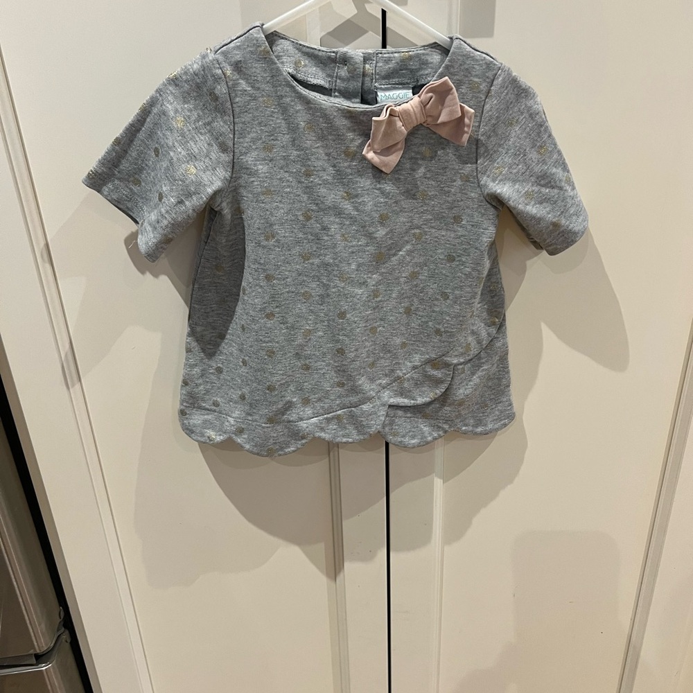 Maggie & Zoe Gray Polka Dot Tee with Pink Bow